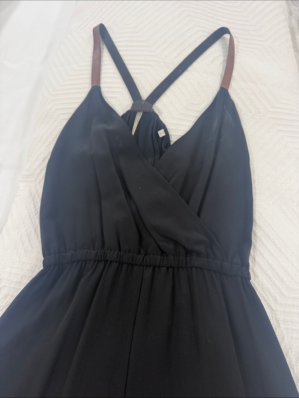 Twelfth Street by Cynthia Vincent Black Jumpsuit with Brown Straps